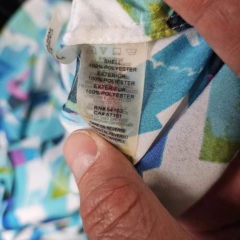 Calvin Klein Medium Abstract Blue White Green Button Down Blouse Office Top - Picture 7 of 7